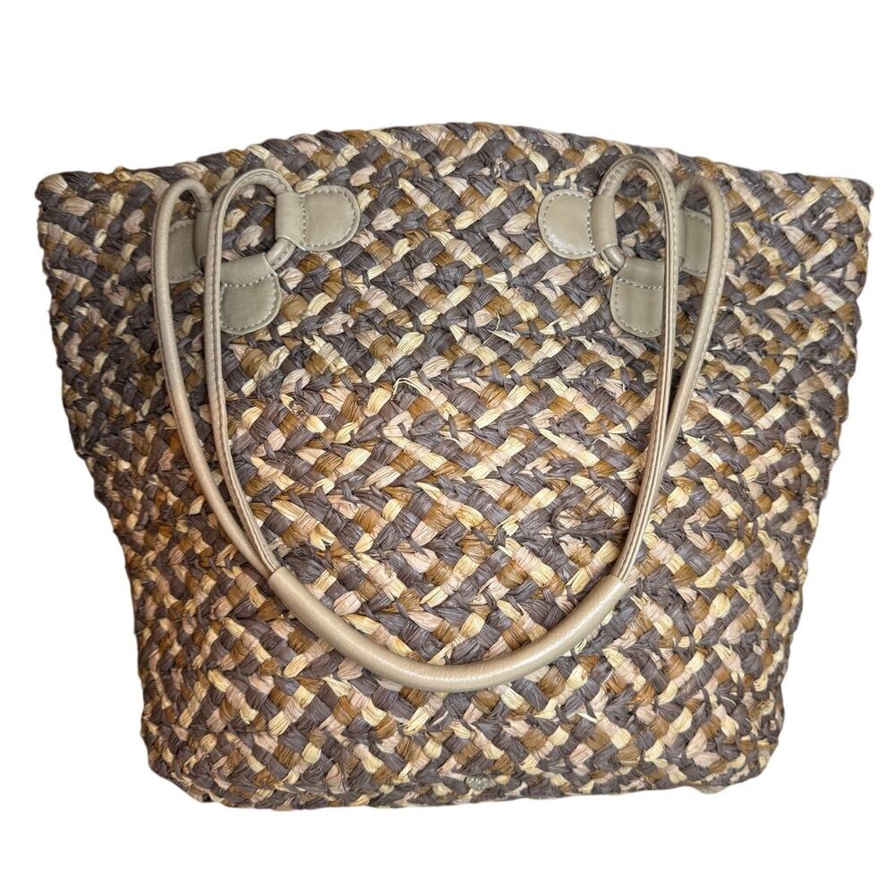 Helen Kaminski Straw Raffia Shoulder Bag Mocha Natural Leather Straps